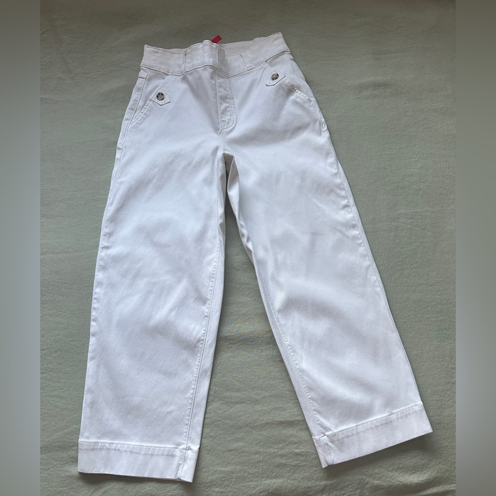 SPANX Stretch Twill Cropped Wide Leg White Pants Small Petite